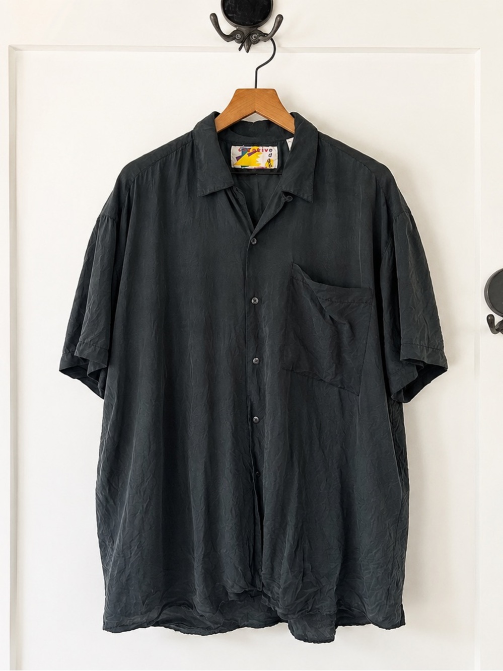 Early 1990s Creative Edge 100% Silk Button-Up Shirt | Oversized Minimalist Charc